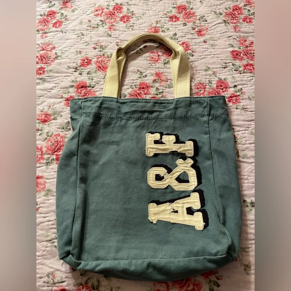 Abercrombie & Fitch Light Blue Canvas Tote with Cream Handles and Cream Logo